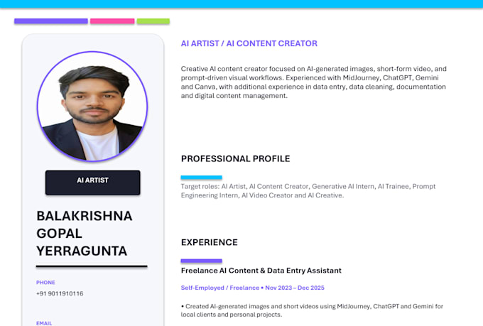 create an ats friendly resume and professional CV